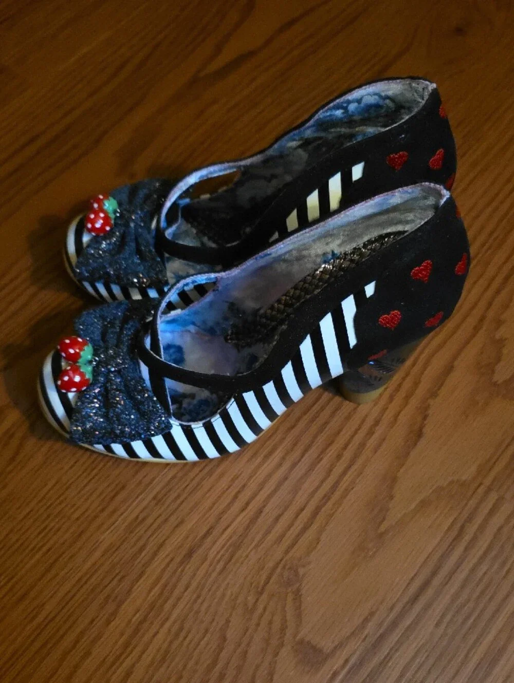 Irregular Choice Black Glitter Bow Strawberry Accent Flats